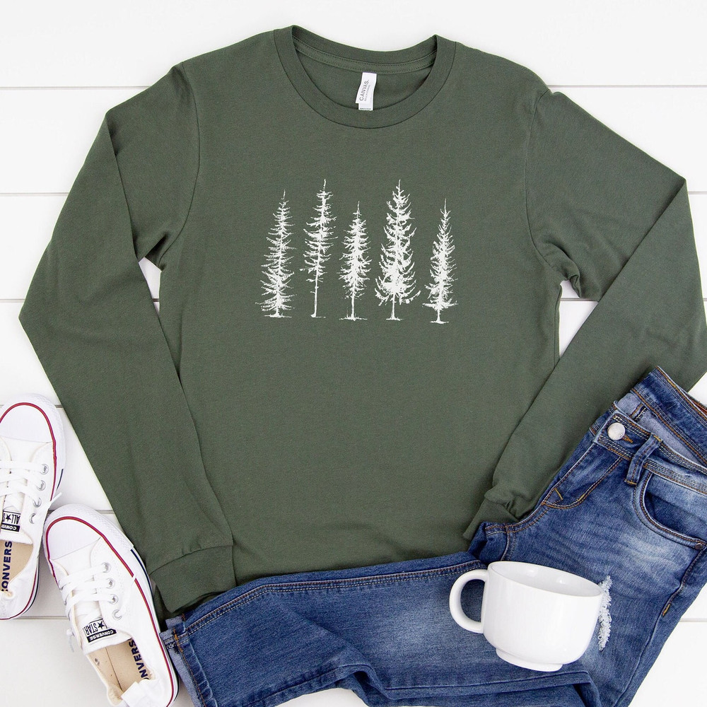 Pine Tree Shirt, Pine Trees Long Sleeve, Evergreen Trees Tee, Nature Lover Gift, Camping, Hiking Tee.jpg