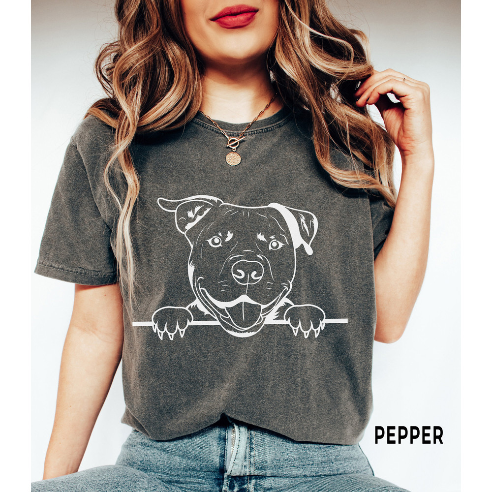 Pit Bull Shirt, Pitbull Peeking T Shirt, Comfort Colors, Pitbull Mom Dog Dad Shirt, Funny Gift for New Pitbull Dog Owner, Pitbull Mama Gifts.jpg