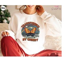 transformed by christ sweatshirt, butterfly shirt, religious gifts, women christian gifts, faith hoodie, cute spiritual