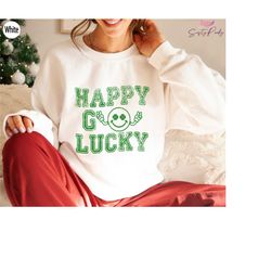 retro st patrick's day sweatshirt, happy go lucky shirt, funny st paddy's day gifts for family, matching saint patricks