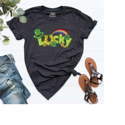 lucky shirt, retro lucky tee, rainbow st patrick's day shirt, green irish shirt, shamrock shirt, clover pocket shirt, ma