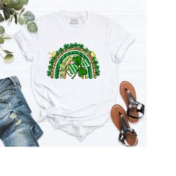 rainbow st. patrick's day shirt, leopard pirnt shamrock t-shirt,shamrock tee, lucky shirt,drinking shirt,irish shirt,rai
