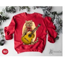 cat guitar sweatshirt, rockstar cat guitar sweatshirt, funny animal sweatshirt, guitarist sweater gifts, rockers sweater