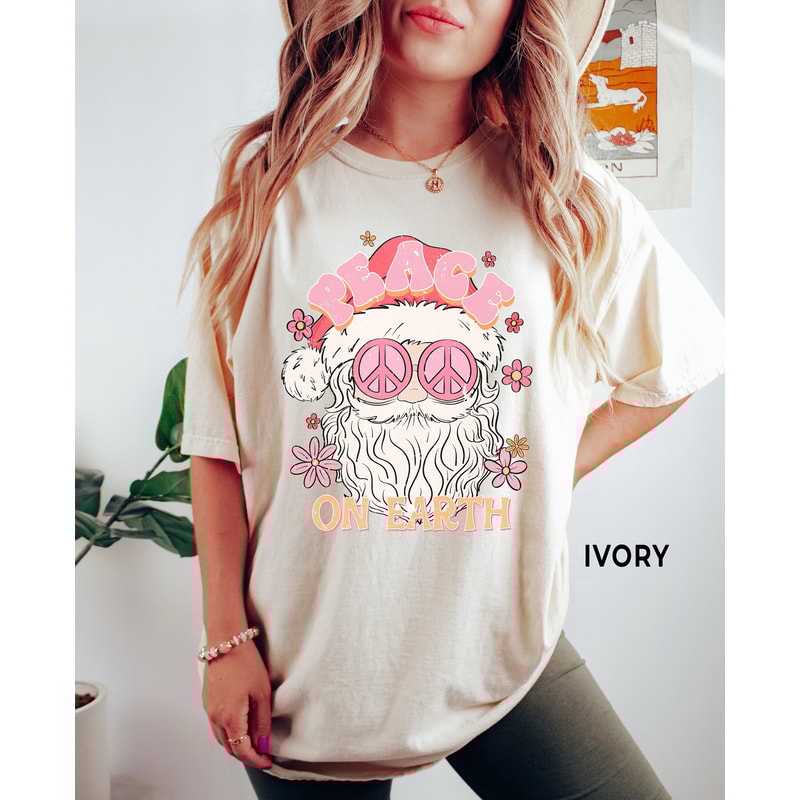 Comfort ColorsĀ® Christmas Santa Shirt, Peace on Earth Santa Claus T Shirt for women, Retro Christmas Tee, Womens Holiday Party Shirt.jpg