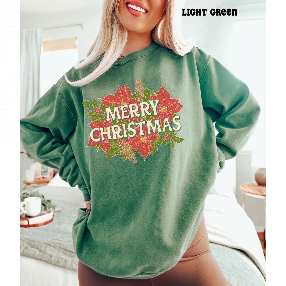 Comfort ColorsĀ® Christmas Sweatshirt for Women, Floral Merry Christmas Hoodie, Retro Christmas Crewneck, Vintage Style Holiday, Oversized.jpg