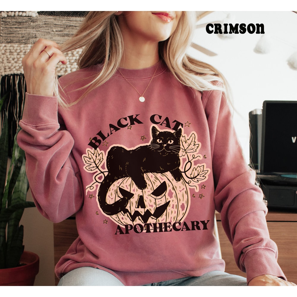 Comfort ColorsĀ® Halloween Black Cat Pumpkin Sweatshirt, Halloween Hoodie, Black Cat Lover Gift, Spooky Season, Womens Fall Sweatshirt 1.jpg