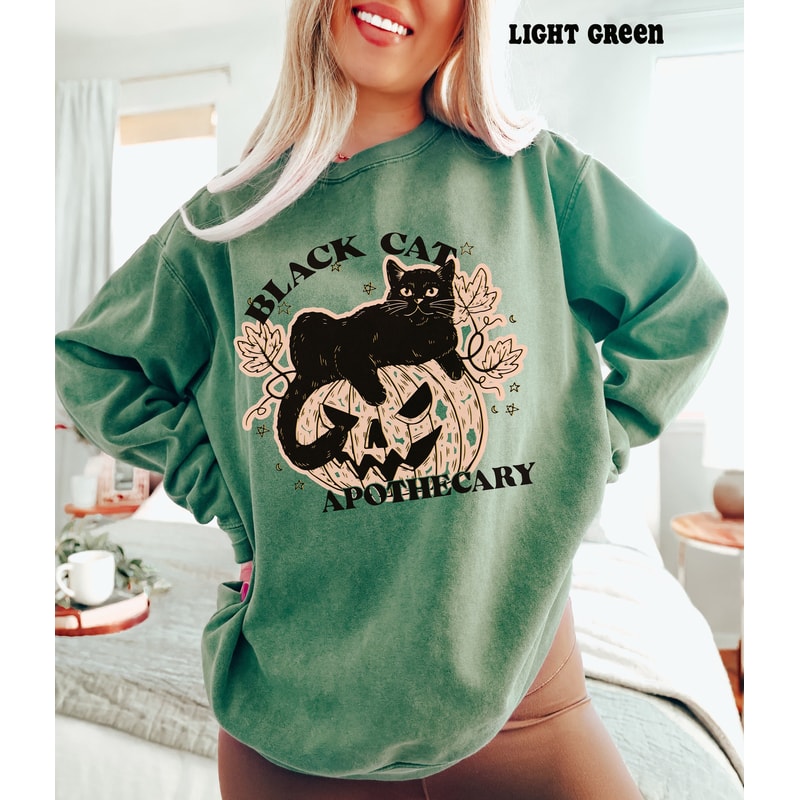 Comfort ColorsĀ® Halloween Black Cat Pumpkin Sweatshirt, Halloween Hoodie, Black Cat Lover Gift, Spooky Season, Womens Fall Sweatshirt 2.jpg