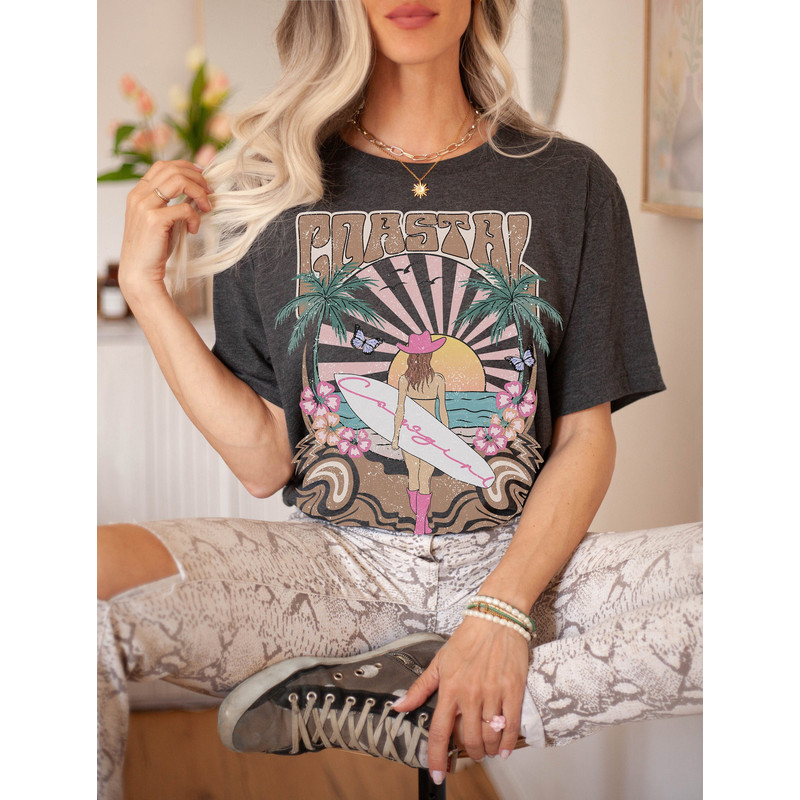 Cowgirl Shirt, Coastal Cowgirls Tee, Western Vibe Shirt, Wild Cowgirl Style Tee, Rodeo Fashion Tee, Texas Coast Shirt, Boho Oversized Tee.jpg