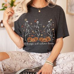 dancing skeleton shirt, pumpkin tee, skeleton and jack o lantern halloween tshirt, funny halloween shirt, cute fall shi