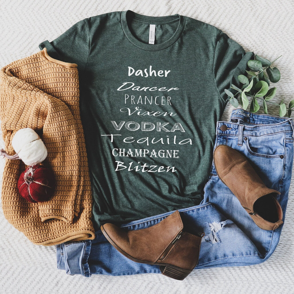 Dasher Dancer Prancer Vixen Vodka Tequila Champagne Blitzen Shirt, Funny Christmas Shirt, Reindeer Drinking Shirt, Christmas Party Shirt.jpg