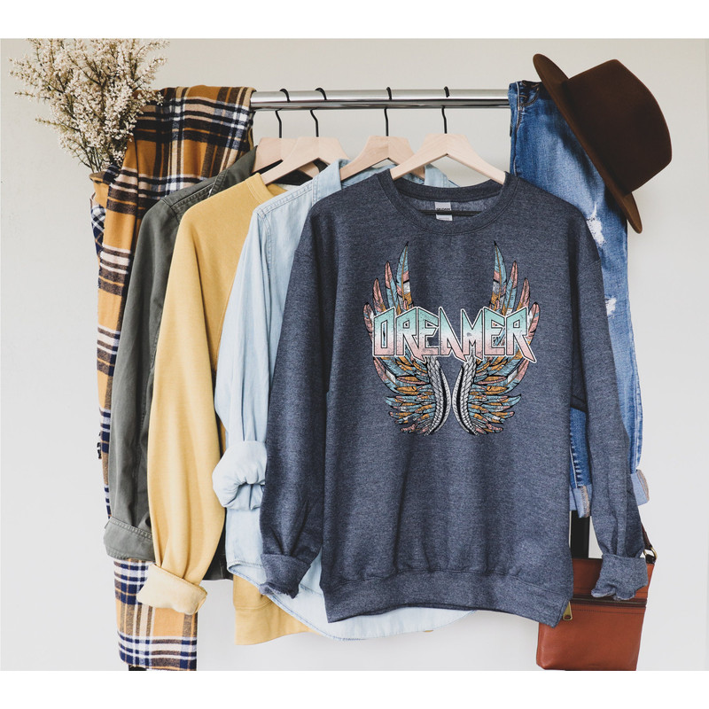 Dreamer Wings Sweatshirt, Retro Dreamer Crew, Boho Wings Dreamer Sweatshirt for her, Inspirational Sweatshirt.jpg