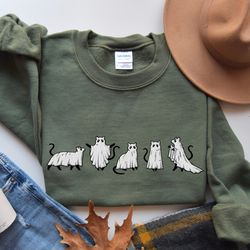 embroidered ghost cat sweatshirt, halloween sweatshirt, black cat, fall sweatshirt for women, halloween crewneck, ghost