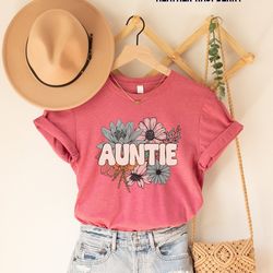 floral auntie shirt, cottagecore auntie t shirt, flower graphic tee, new aunt gift, gift for sister, pregnancy announcem