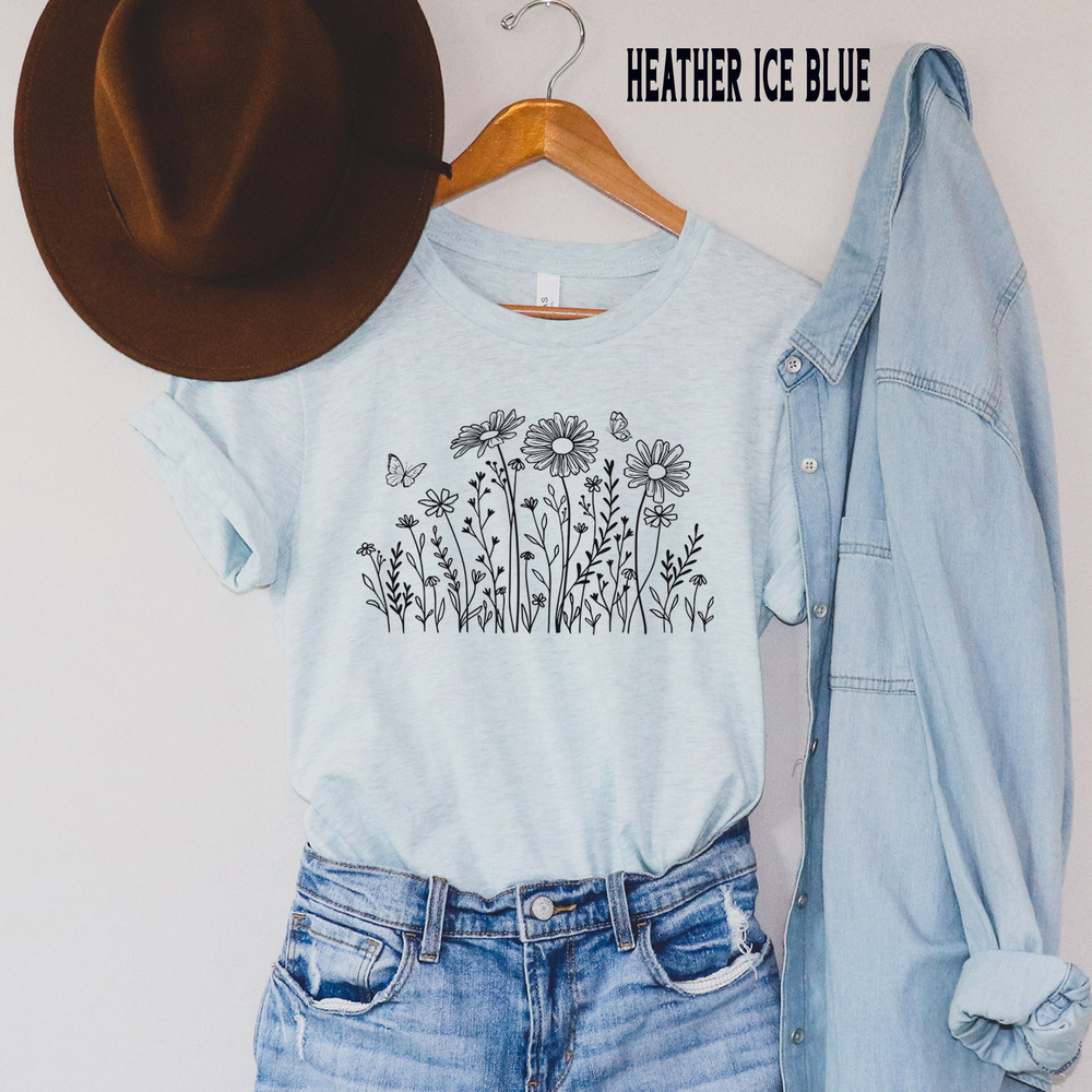 Flower Shirt, Wildflower Tee, Butterfly Floral TShirt, Boho Tee, Flowers Shirt, Gift for Mom, Gardening Gifts.jpg