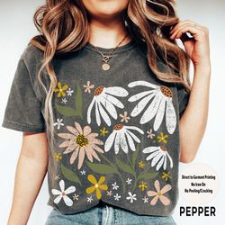 flowers shirt, comfort colorsr tee, boho wildflower shirt, floral nature tshirt, wildflowers shirt, vintage botanical, o
