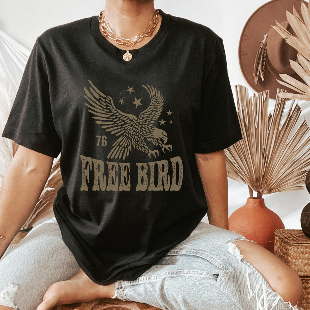 Free Bird Shirt, Boho TShirt, Free Bird Tee, Vintage Eagle Shirt, Retro Rock Shirt, Country Music Shirts, Oversized Tee.jpg