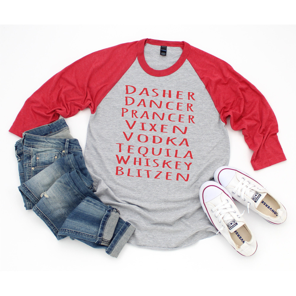 Funny Christmas Shirt, Santa Reindeer Drinking Tee, Christmas party shirt, Unisex Tee, Holiday pajamas.jpg