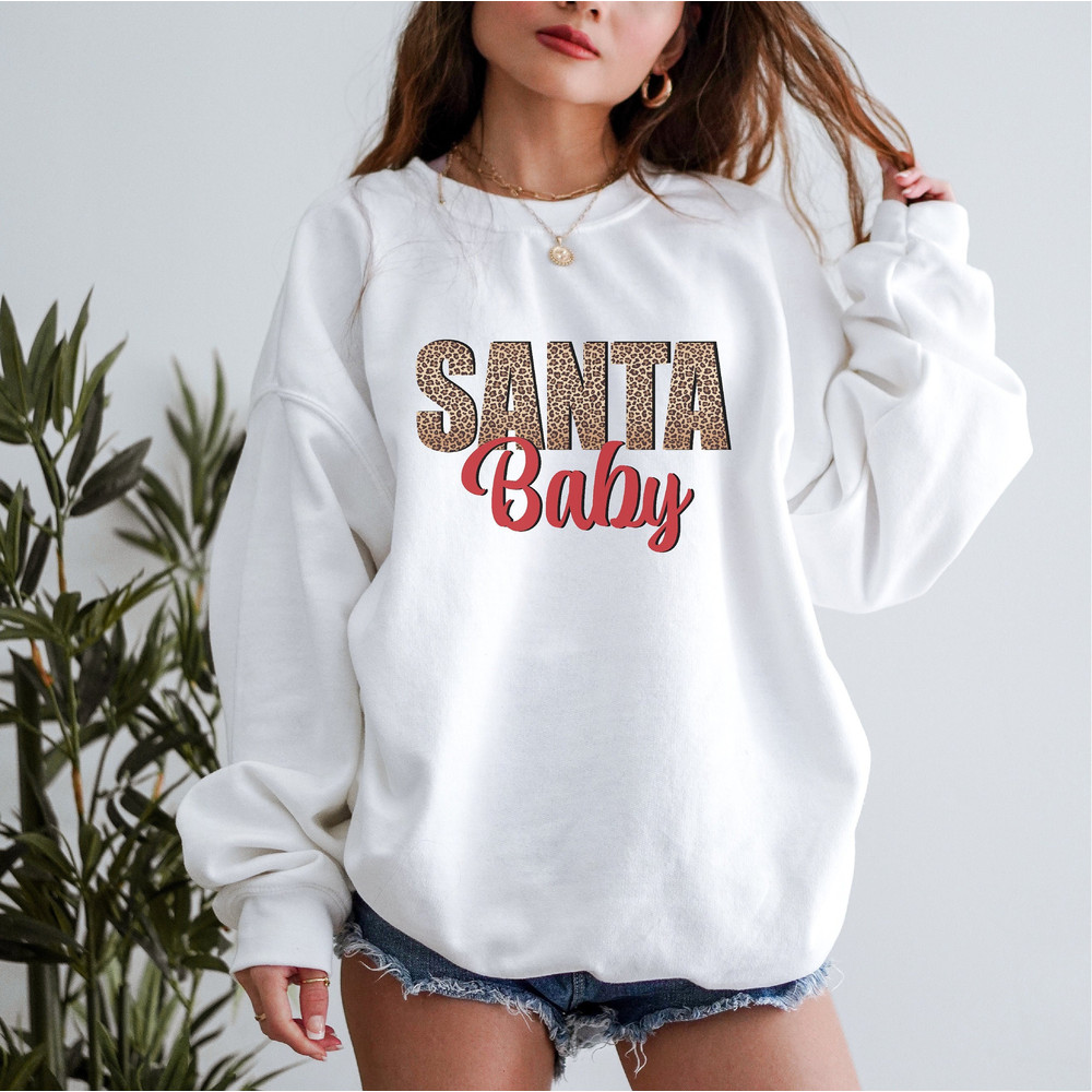 Funny Christmas sweatshirt, Leopard Santa Baby, Christmas Sweatshirt Women, Animal print, Holiday party top, Holiday pajamas, gym top.jpg
