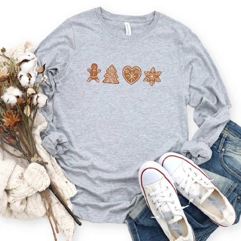 Gingerbread Shirt, Womens Christmas TShirt, Christmas Long Sleeve Tee, Gingerbread Cookies, Christmas Shirts for Women, Cute Holiday Shirt.jpg