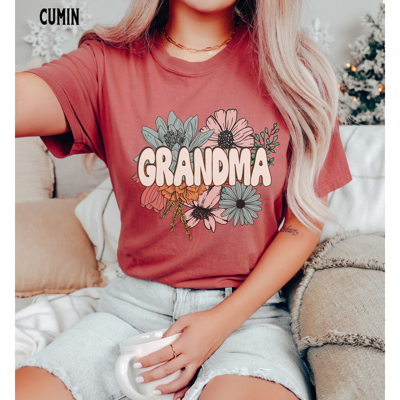 Grandma Shirt, Comfort ColorsĀ®, Floral Grandma TShirt, Flower Graphic Tee, Grandma Gift, Pregnancy Announcement Tee, Mother's Day Gift 1.jpg