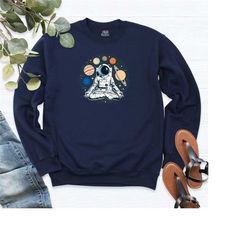 yoga shirt, meditation sweatshirt, space namaste outfit, planet astronaut spiritual top tees, yoga lover shirt for women