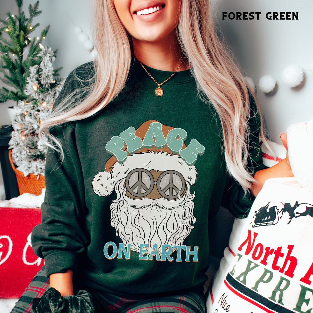Black Santa Christmas Sweatshirt for Women, Peace on Earth African American Groovy Santa Claus Hoodie, Retro Christmas Crewneck Sweater.jpg