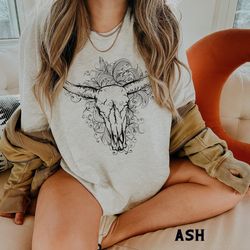boho bull skull shirt, country shirts, flower longhorn skull tee, cowgirl shirt, wild west shirt, western shirt, country