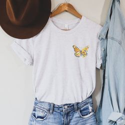 butterfly shirt, sunflower shirt, womens graphic shirt, spring summer tee for women, watercolor butterfly flower tee, ae