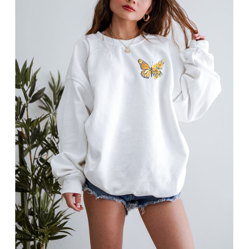 Butterfly Sweatshirt for Women, Sunflower Sweatshirt, Watercolor Butterfly Sunflower Graphic Sweatshirt, Women's Aesthetic Sweatshirt.jpg
