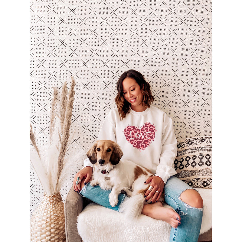 Cheetah Heart Sweatshirt for her, Pink Leopard Heart Valentines Day Sweatshirt, Animal Print Heart, Unisex Crew Neck, Gift for her.jpg