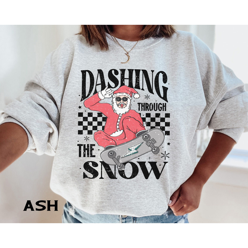 Christmas Santa Sweatshirt, Dashing Through Snow Santa Claus Skateboard Hoodie, Retro Christmas Crewneck Sweater, Hipster Santa Sweatshirt.jpg