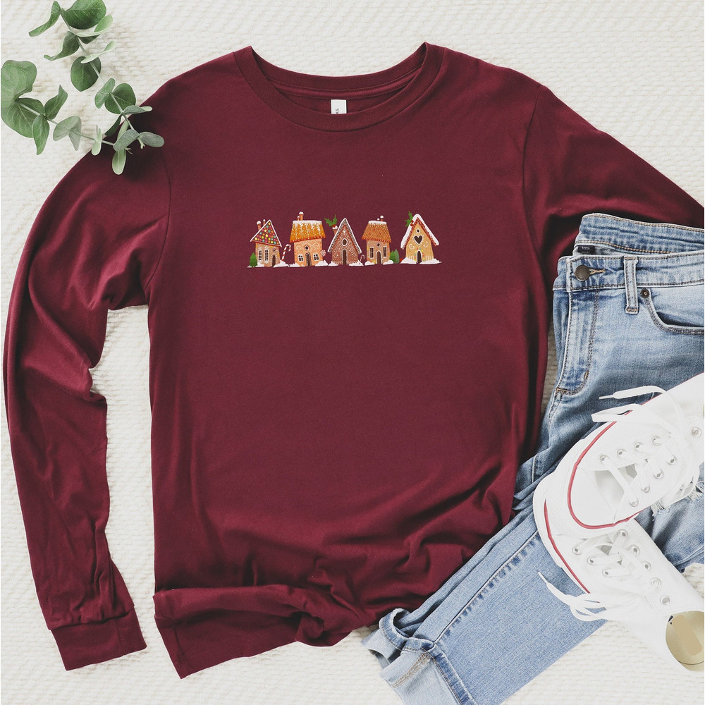 Christmas Shirt for Women, Gingerbread House Shirt, Christmas TShirt, Womens Christmas Long Sleeve Tees, Christmas Baking Shirt, Holiday Tee.jpg