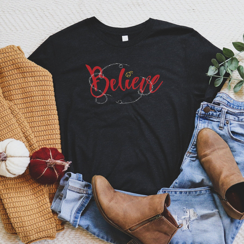 Christmas Shirt for Women, Womens Christmas Tee, Believe Santa Shirt, Cute Christmas Tee, Holiday party top,.jpg