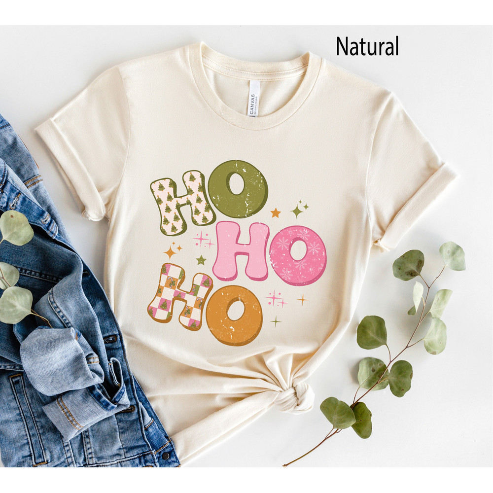 Christmas Shirts for Women,  Ho Ho Ho Christmas T Shirt, Retro Christmas Tee, Holiday Shirts, Vintage Style Holiday Tee 1.jpg
