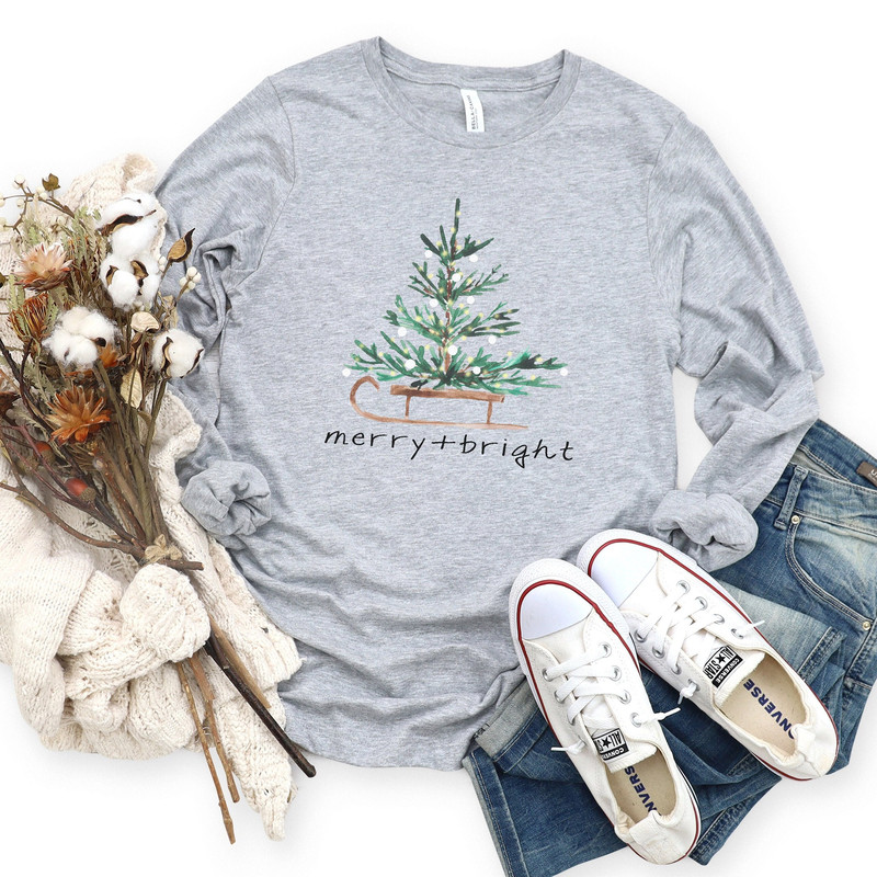 Christmas Shirts for Women, Merry and Bright Shirt, Christmas Long Sleeve Shirt, Christmas Tree Shirt, Holiday Shirts, Winter Shirt 1.jpg