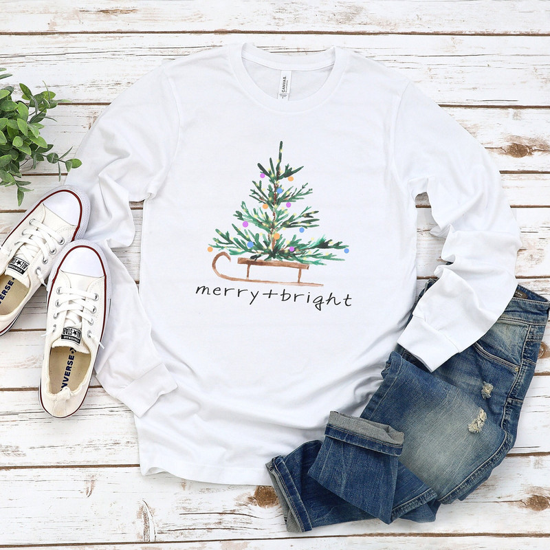 Christmas Shirts for Women, Merry and Bright Shirt, Christmas Long Sleeve Shirt, Christmas Tree Shirt, Holiday Shirts, Winter Shirt.jpg