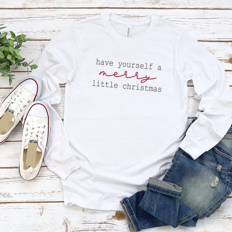Christmas Shirts for Women, Merry Little Christmas Tee, Minimal Christmas Long Sleeve, Simple Holiday Shirts, Cute Christmas T Shirt.jpg