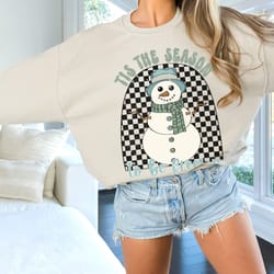 christmas sweatshirts for women, tis the season snowman hoodie, always cold, groovy trendy winter sweater, retro snowman