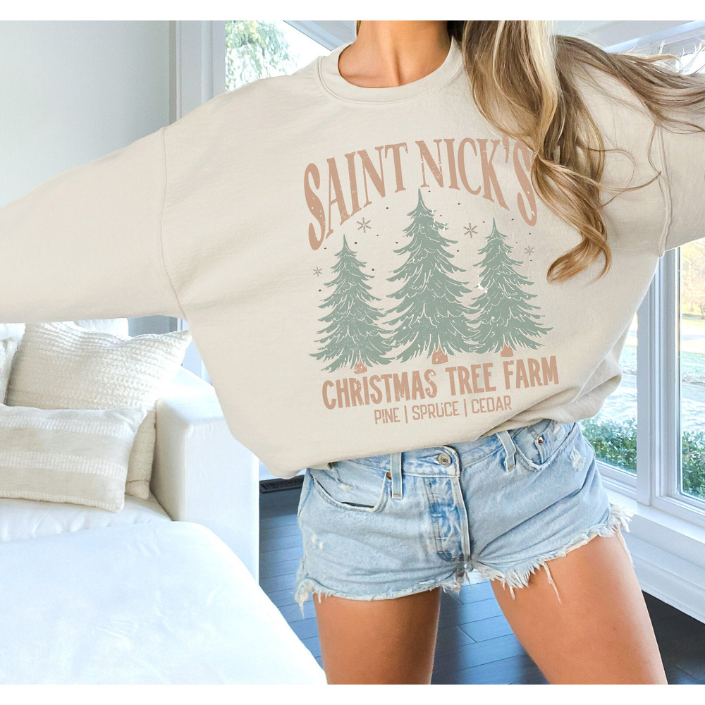 Christmas Tree Sweatshirt for Women, Saint Nick Tree Farm Christmas Hoodie, Holiday Crewneck Sweater, Matching Family Group Sweatshirts.jpg