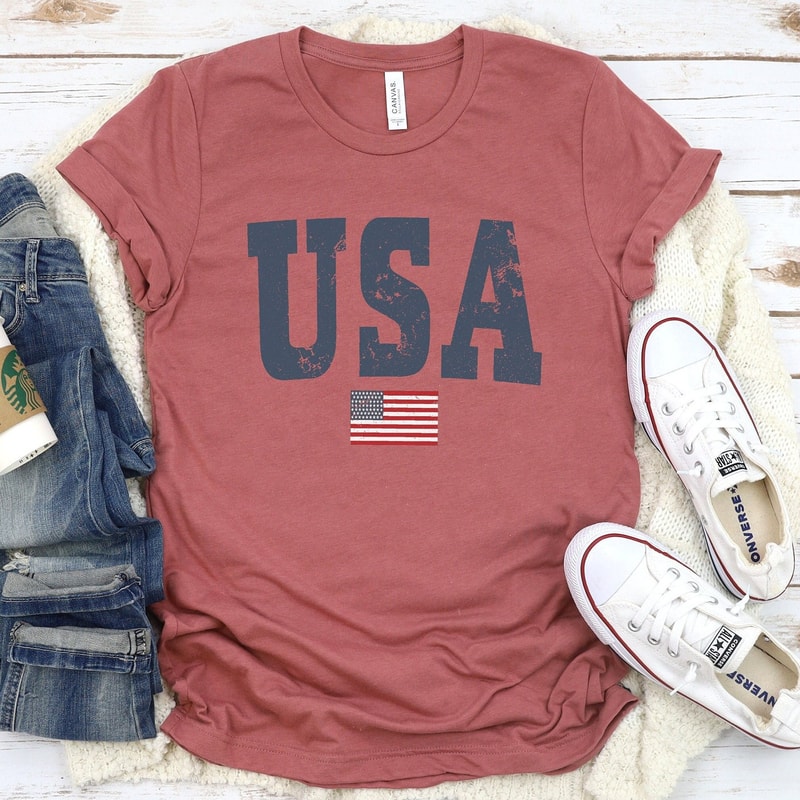 Womens 4th of July Shirt, July 4th Shirt, Distressed, USA Shirt, Pink 4th of July Tee, Patriotic Shirt, Vintage USA Tee.jpg