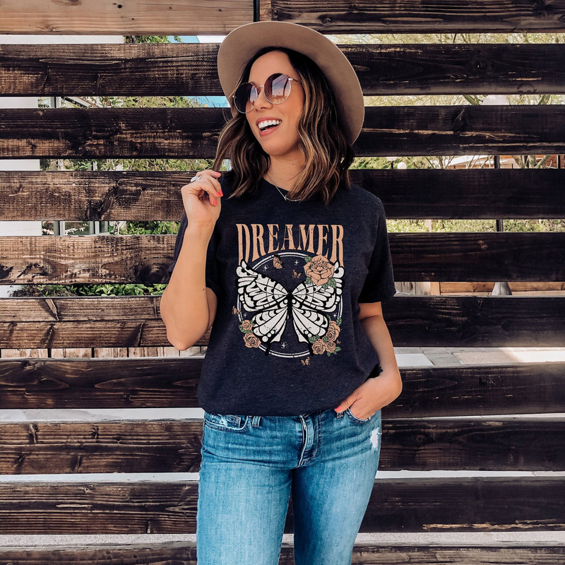 Womens Butterfly Shirt, Dreamer Shirt, Butterfly Tee for Women, Vintage 90s Shirt, Boho Tees, Spring Shirts, Gift for her.jpg