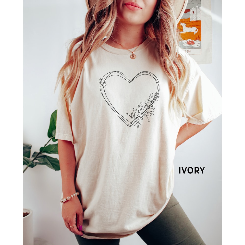 Womens Valentine Day Shirt, Comfort ColorsĀ®, Floral Hearts TShirt, Minimal Valentines Shirts for Women, Valentine Gift, Spring Tee for Her 1.jpg