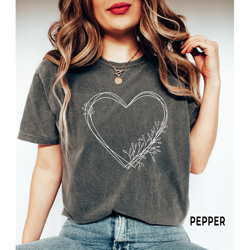 Womens Valentine Day Shirt, Comfort ColorsĀ®, Floral Hearts TShirt, Minimal Valentines Shirts for Women, Valentine Gift, Spring Tee for Her 2.jpg