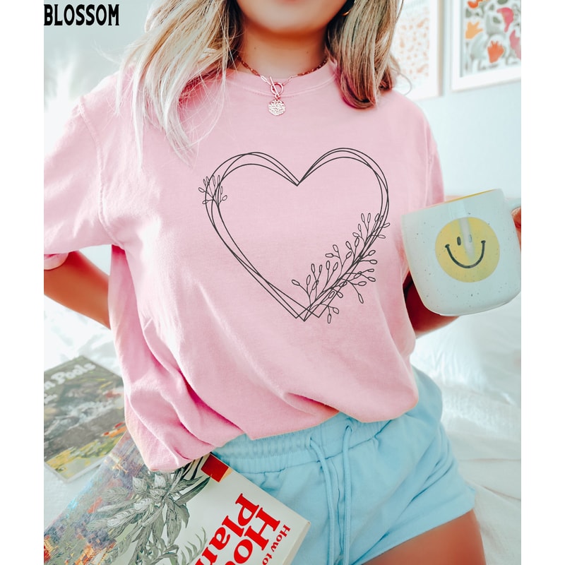 Womens Valentine Day Shirt, Comfort ColorsĀ®, Floral Hearts TShirt, Minimal Valentines Shirts for Women, Valentine Gift, Spring Tee for Her 3.jpg