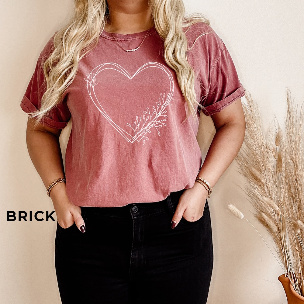 Womens Valentine Day Shirt, Comfort ColorsĀ®, Floral Hearts TShirt, Minimal Valentines Shirts for Women, Valentine Gift, Spring Tee for Her.jpg