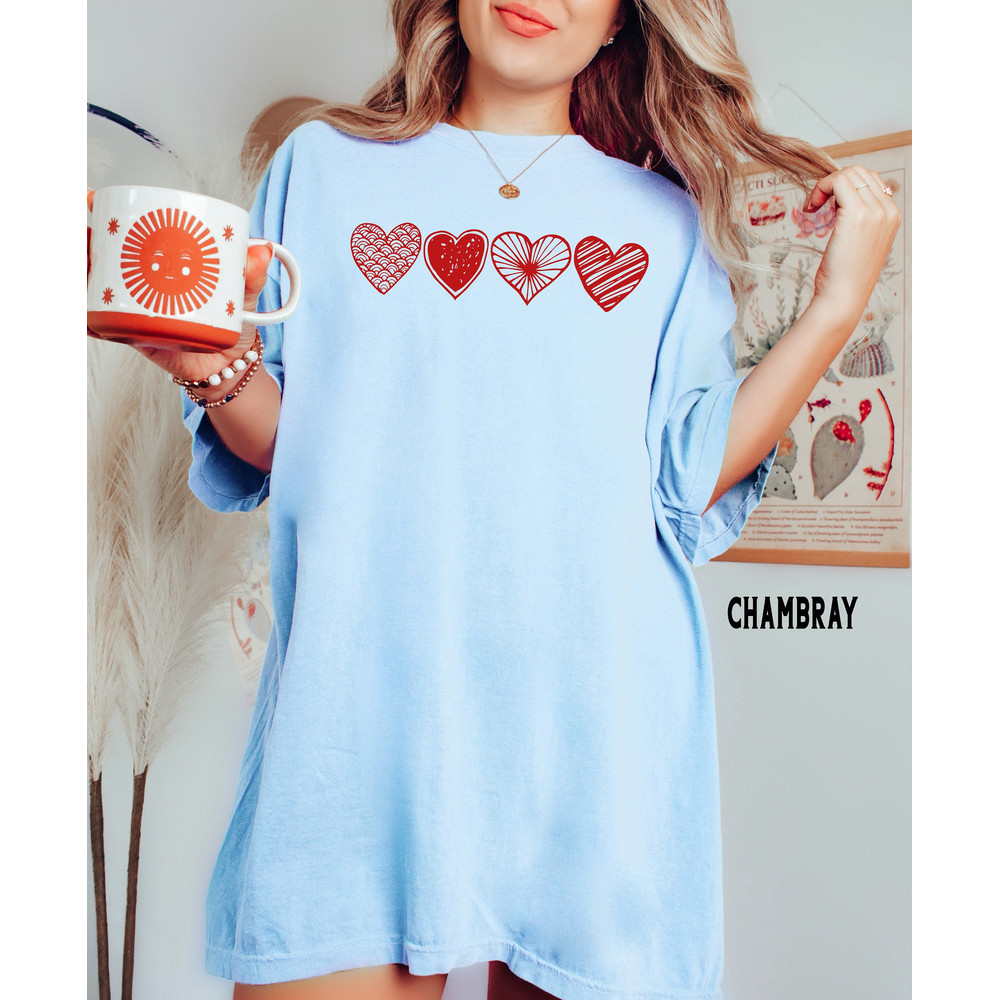 Womens Valentine Day Shirt, Comfort ColorsĀ®, Hand Drawn Hearts TShirt, Retro Valentines Shirts for Women, Valentine Gift, Spring Tee for Her 1.jpg