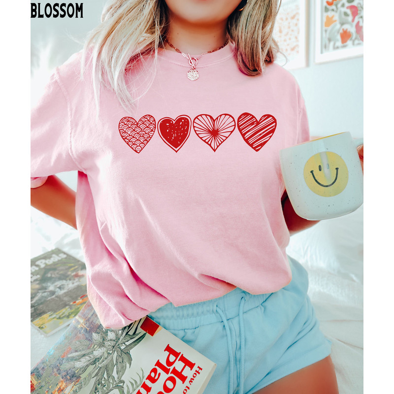 Womens Valentine Day Shirt, Comfort ColorsĀ®, Hand Drawn Hearts TShirt, Retro Valentines Shirts for Women, Valentine Gift, Spring Tee for Her.jpg
