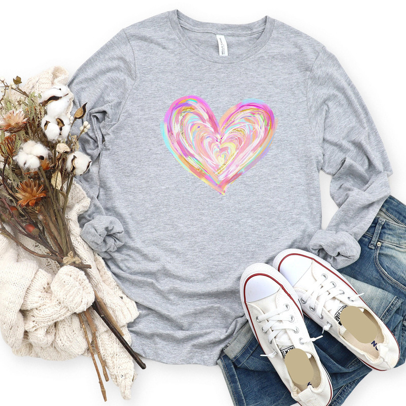 Womens Valentine Shirt, Hand Drawn Watercolor Heart Tee, Heart Long Sleeve, Spring TShirt for her, Gift for Mom, Girlfriend.jpg