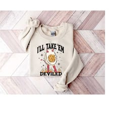 fall season sweater, i'll take 'em deviled shirt, thanksgiving gift, funny thankful blessed thanksgiving turkey dinner,