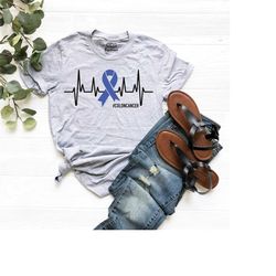 colon cancer awareness heartbeat shirt, heartbeat blue ribbon shirts, blue ribbon colon cancer shirt, cancer support shi